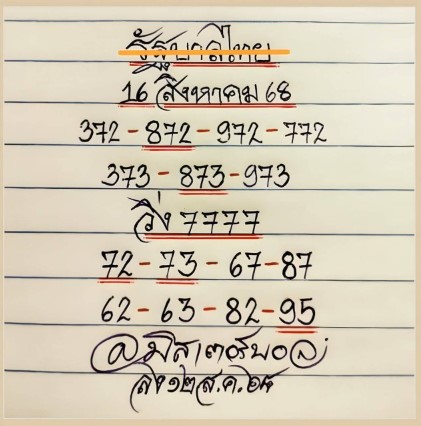 หวยมิสเตอร์บอล 16/8/68