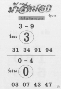 หวยม้าสีหมอก 16/9/68